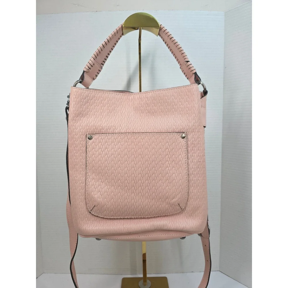Patricia Nash Pink Leather Bucket Bag Tassel Whipstitch Hobo Crossbody